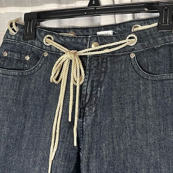 Cache’ denim jeans size 4 cropped rope belt w/belt rhinestone circle belt holes - Picture 2 of 7